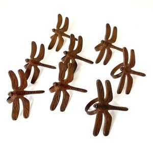 Pier 1 Imports Cast Iron Brown Rust Coloured Dragonfly Napkin Rings Set of 8